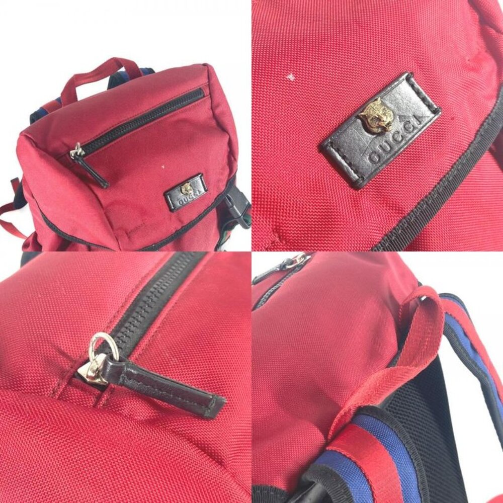 Gucci Backpack Techno Logo Sherry Line Web Line Nylon Canvas Red - Picture 8 of 9